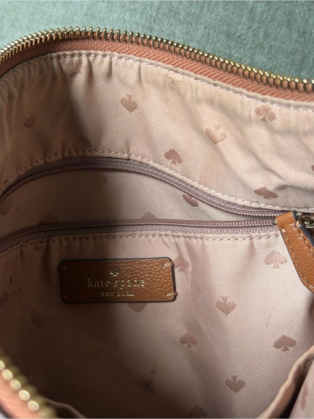 kate spade Brown Pebble Leather Shoulder Bag with Striped Strap